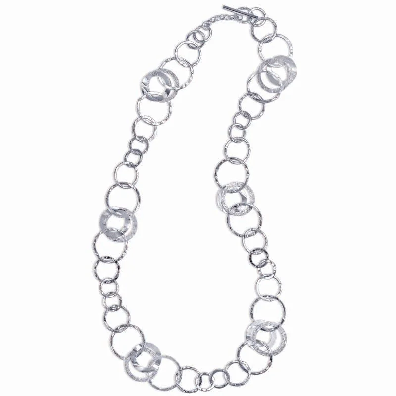 stylish chain necklace -STERLING SILVER CIRCLES LONG NECKLACE