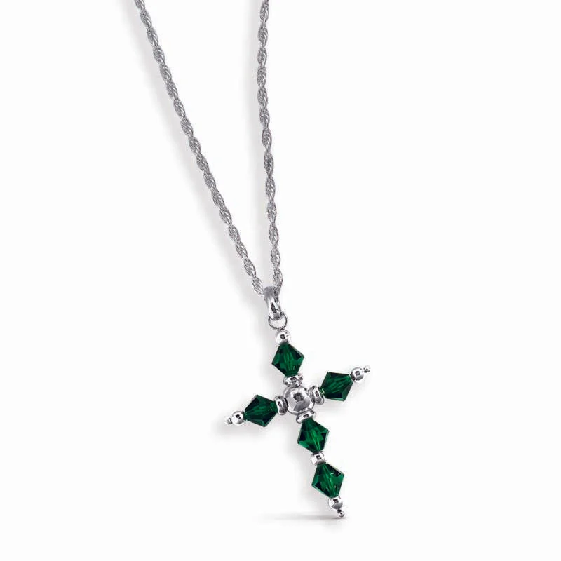 rainbow gemstone necklace -STERLING SILVER CROSS NECKLACE WITH SWAROVSKI CRYSTALS