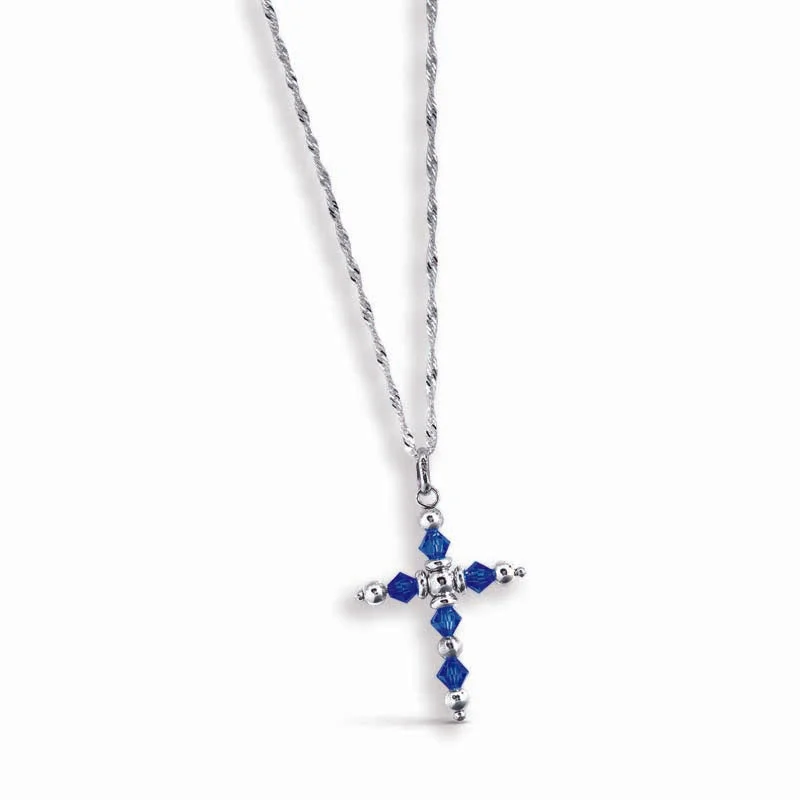 sparkling diamond necklace -STERLING SILVER CROSS NECKLACE WITH BLUE SWAROVSKI CRYSTALS