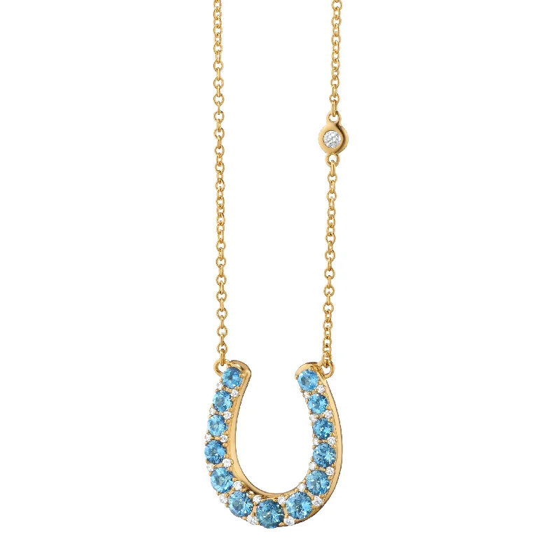 adjustable crystal necklace -The Horseshoe Necklace with Aquamarine and Diamonds