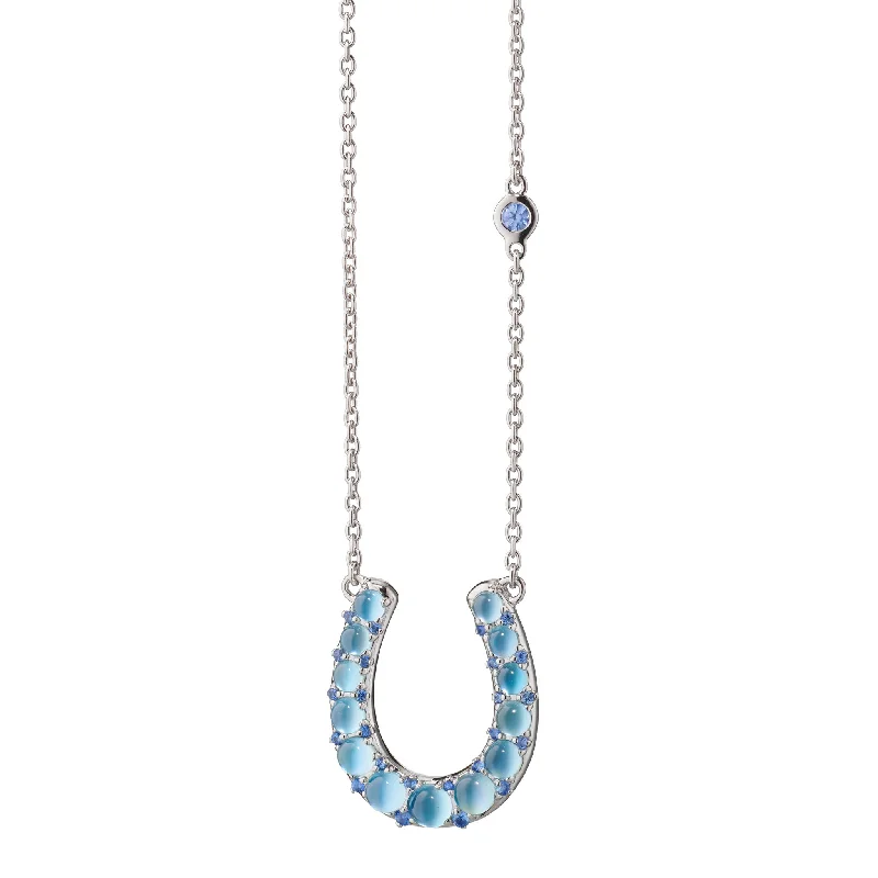 minimalist charm necklace -The Horseshoe Necklace with Blue Topaz Over Mother of Pearl