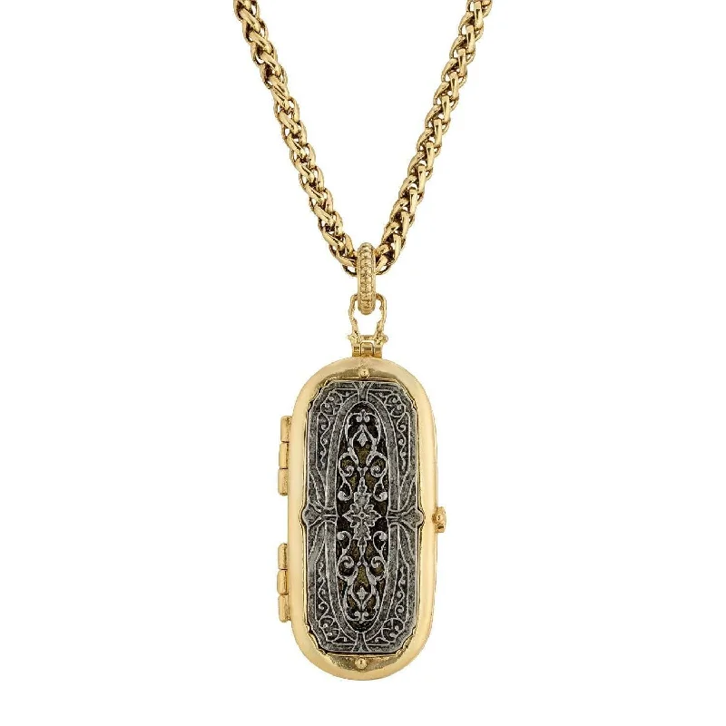 luxury diamond necklace -Antiquities Couture Heirloom Two Tone Vinaigrette Locket Necklace 32"