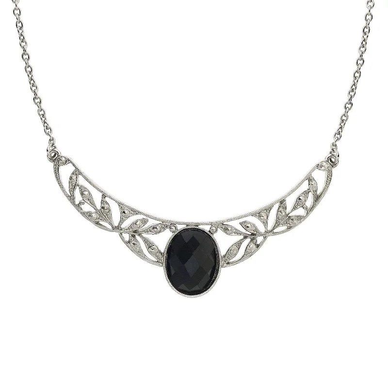 cute initial necklace -1928 Jewelry Black Stone Marcasite-Look Collar Necklace 16" + 3" Extender