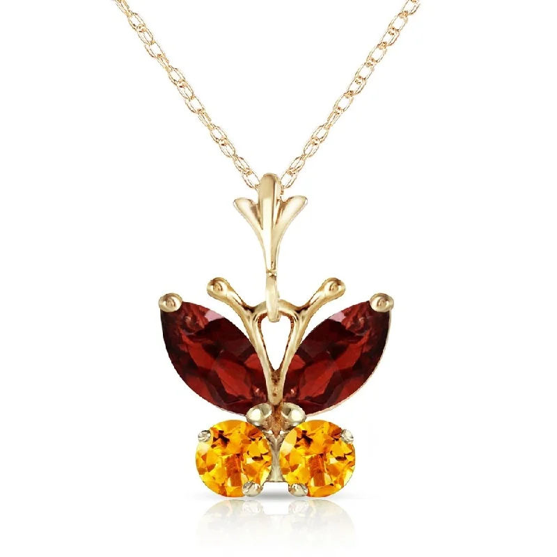 delicate gemstone necklace -0.6 Carat 14K Gold Butterfly Necklace Garnet Citrine