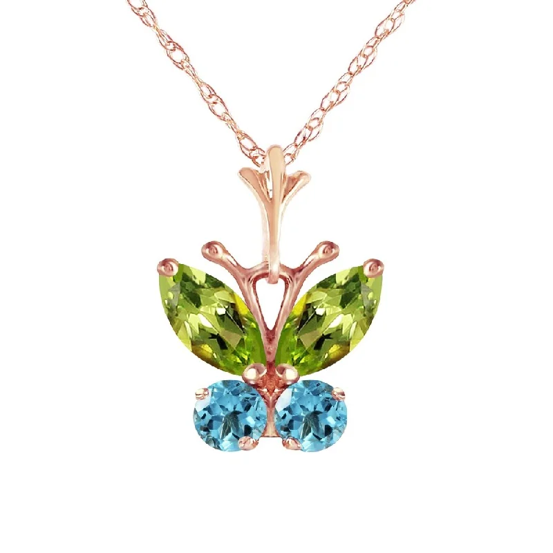 rustic silver necklace -0.6 Carat 14K Rose Gold Butterfly Necklace Blue Topaz Peridot