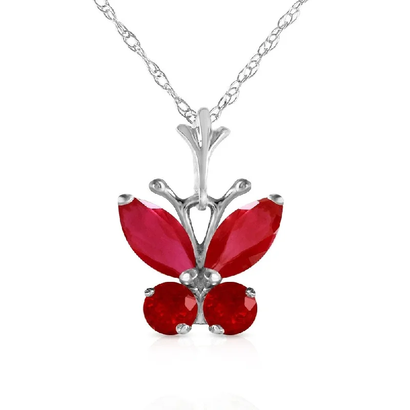 pendant chain necklace -0.6 Carat 14K White Gold Butterfly Necklace Natural Ruby