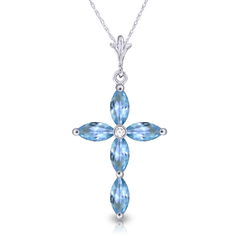 boho style necklace -1.1 Carat 14K White Gold Necklace Natural Diamond Blue Topaz