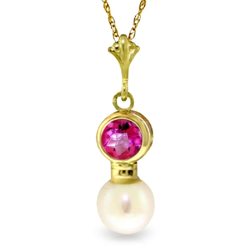 gold and silver necklace set -1.23 Carat 14K Gold Reinvention Pink Topaz Pearl Necklace