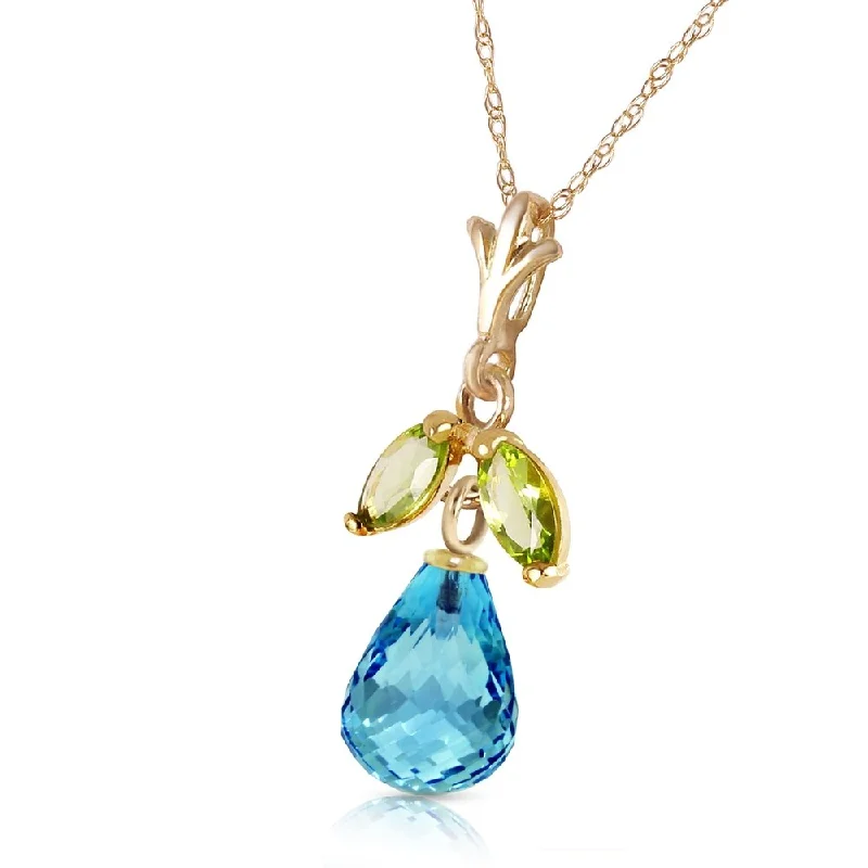 luxurious diamond pendant necklace -1.7 CTW 14K Solid Gold Bluest Crest Blue Topaz Peridot Necklace