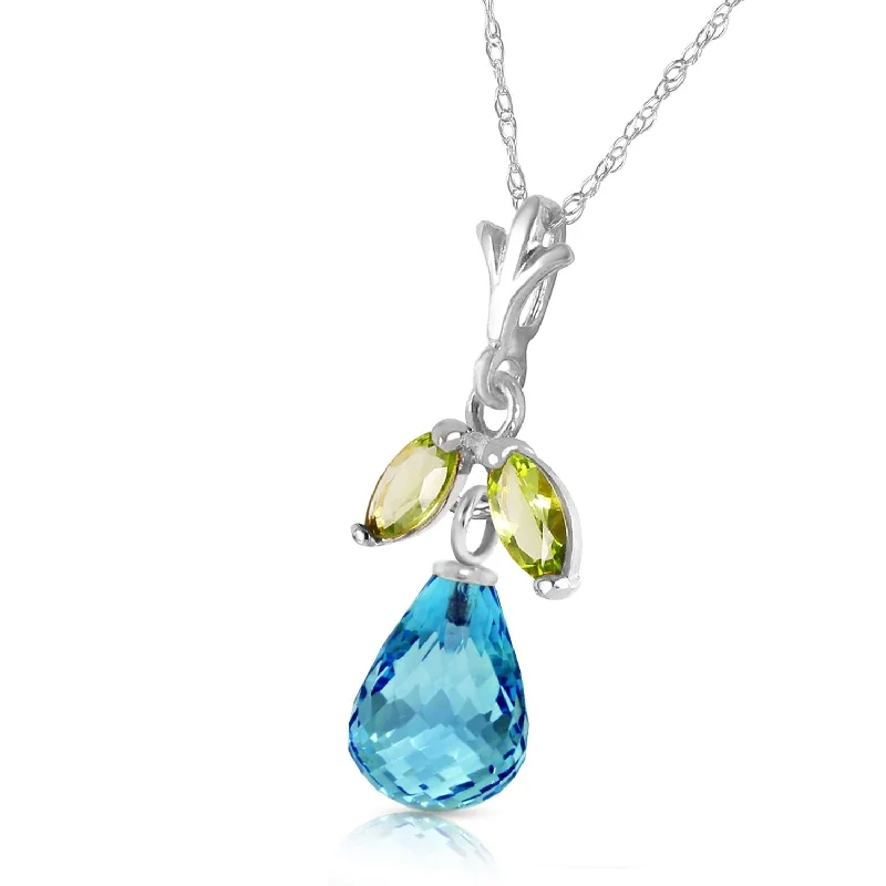 infinity necklace with diamonds -1.7 CTW 14K Solid White Gold Charm You Blind Blue Topaz Peridot Necklace