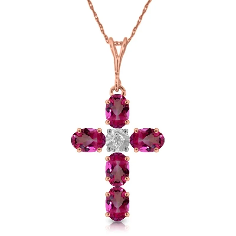 luxury charm necklace -1.88 Carat 14K Rose Gold Cross Necklace Natural Diamond Pink Topaz