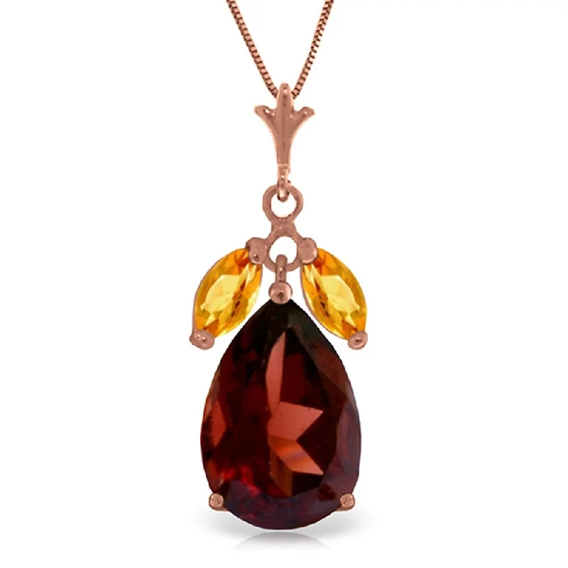 geometric heart necklace -14K Rose Gold Necklace w/ Garnet & Citrines