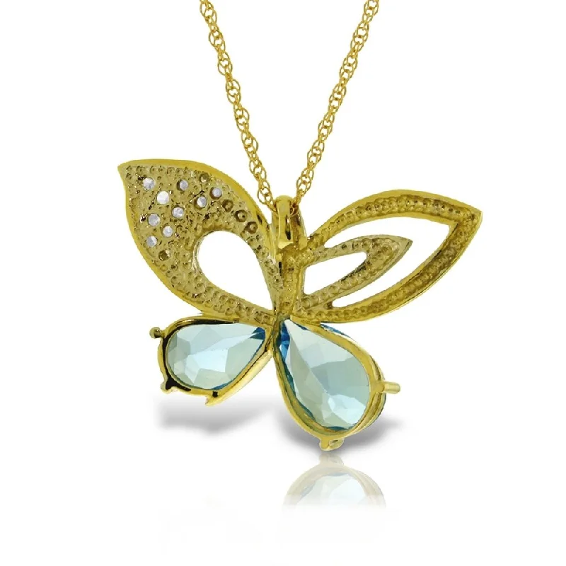 personalized necklace for mom -14K Solid Gold Batterfly Necklace with Natural Diamonds & Blue Topaz