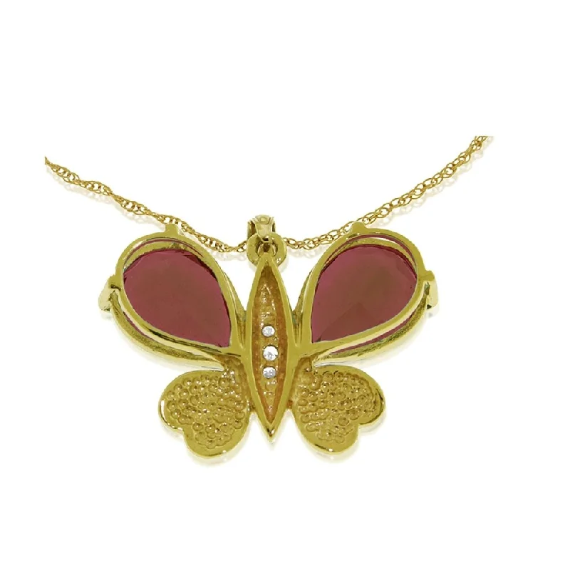 sleek gold necklace -14K Solid Gold Batterfly Necklace withNatural Diamonds & Garnets