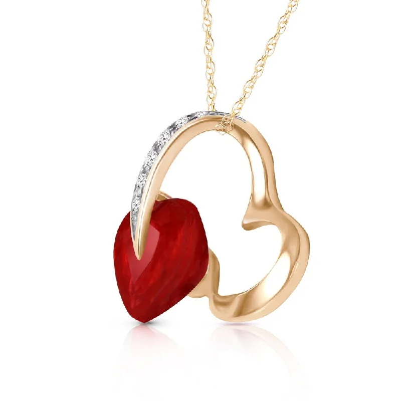 silver necklace with pendant -14K Solid Gold Heart Necklace withNatural Diamond & Ruby