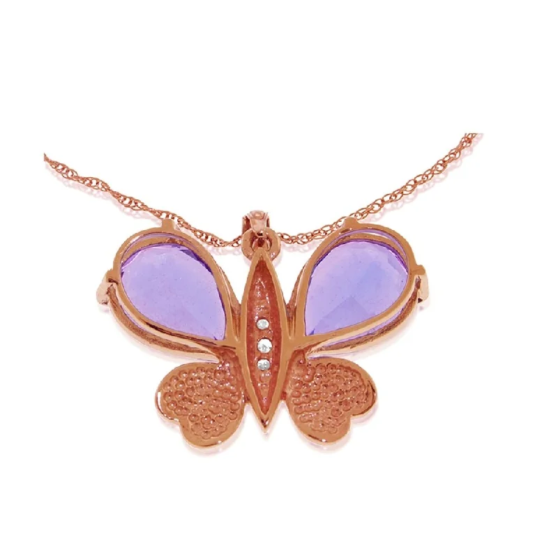 luxury pearl necklace -14K Solid Rose Gold Batterfly Necklace with Natural Diamonds & Amethysts