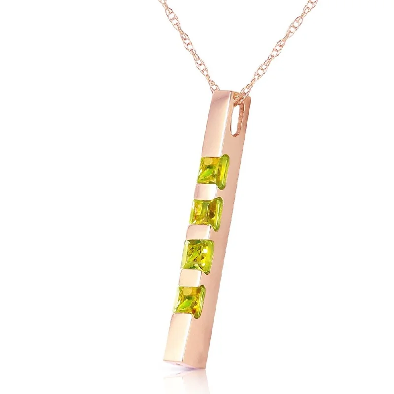 geometric pendant necklace -14K Solid Rose Gold Necklace Bar with Natural Peridots