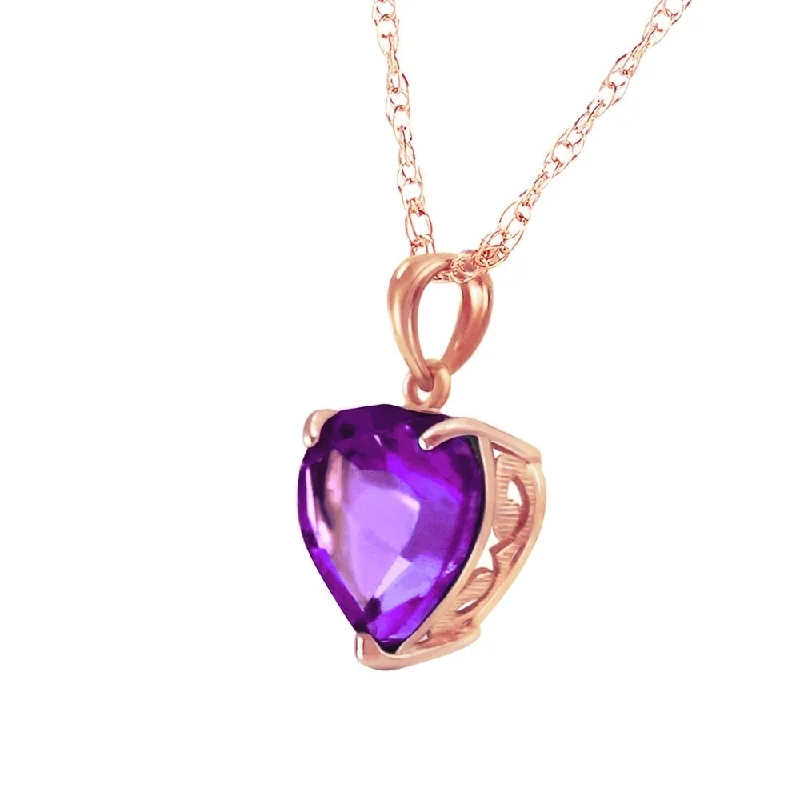 lucky charm necklace -14K Solid Rose Gold Necklace with Natural 10mm Heart Amethyst