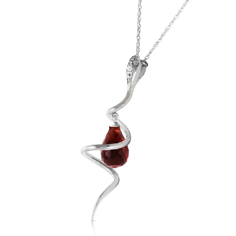 affordable diamond necklace -14K Solid White Gold Snake Necklace with Dangling Briolette Garnet & Diamond