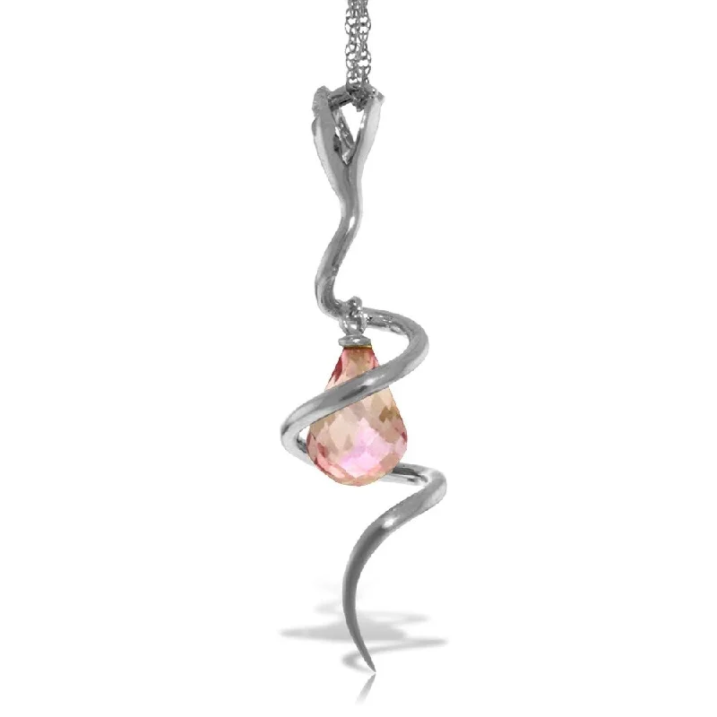 rose gold pendant necklace -14K Solid White Gold Snake Necklace with Dangling Briolette Pink Topaz & Diamond