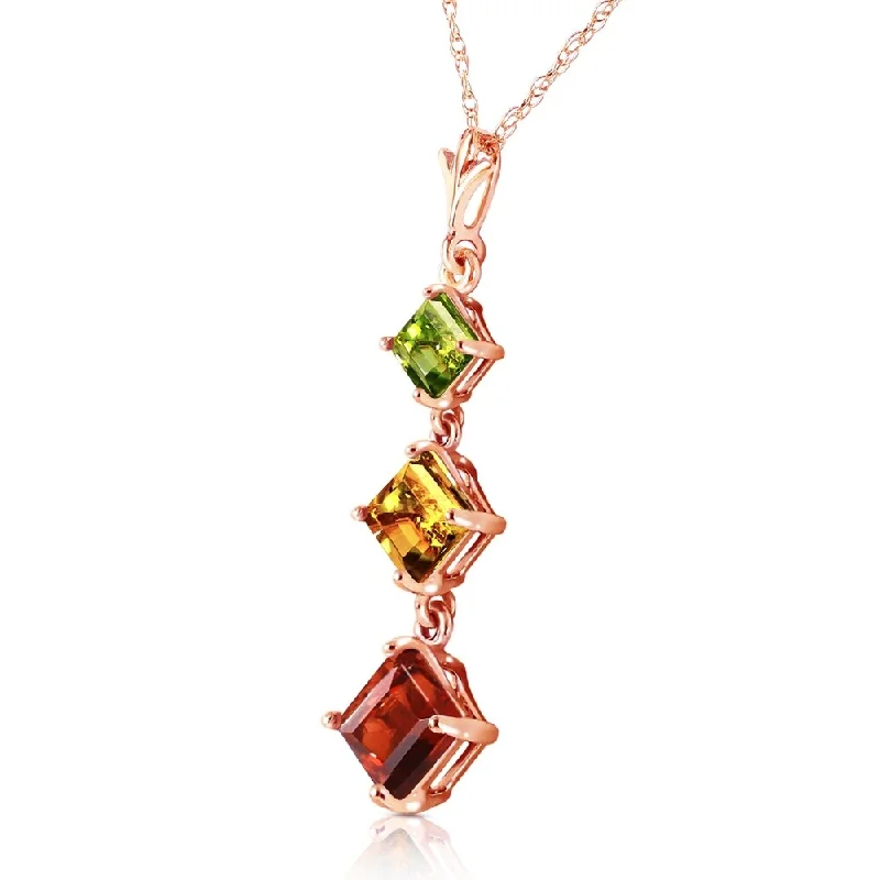 fashion necklace for women -2.4 Carat 14K Solid Rose Gold Necklace Peridot, Citrine Garnet