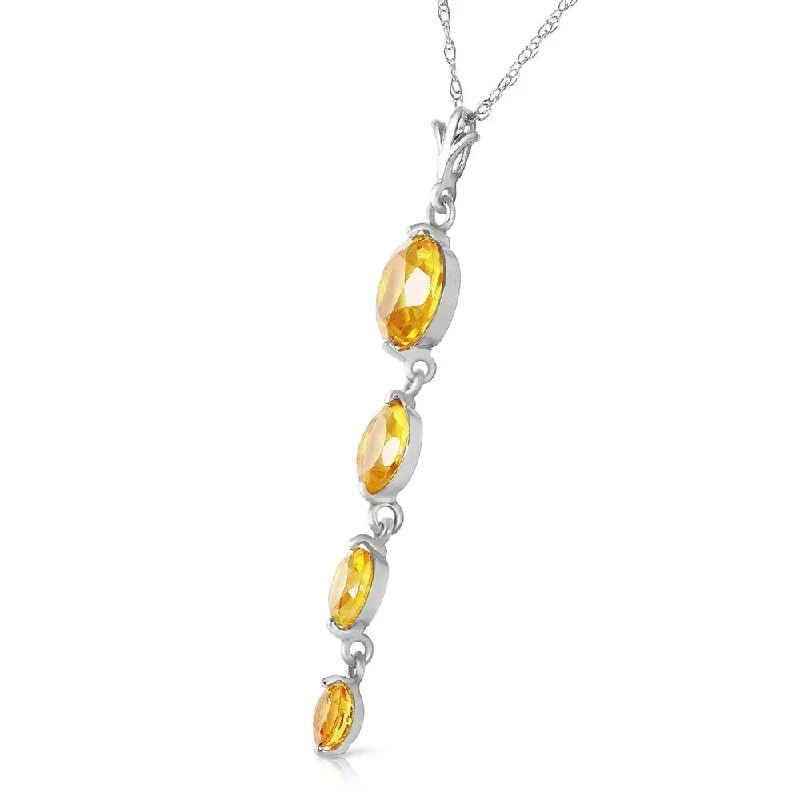 silver gemstone necklace -3.9 Carat 14K Solid White Gold Love Course Citrine Necklace