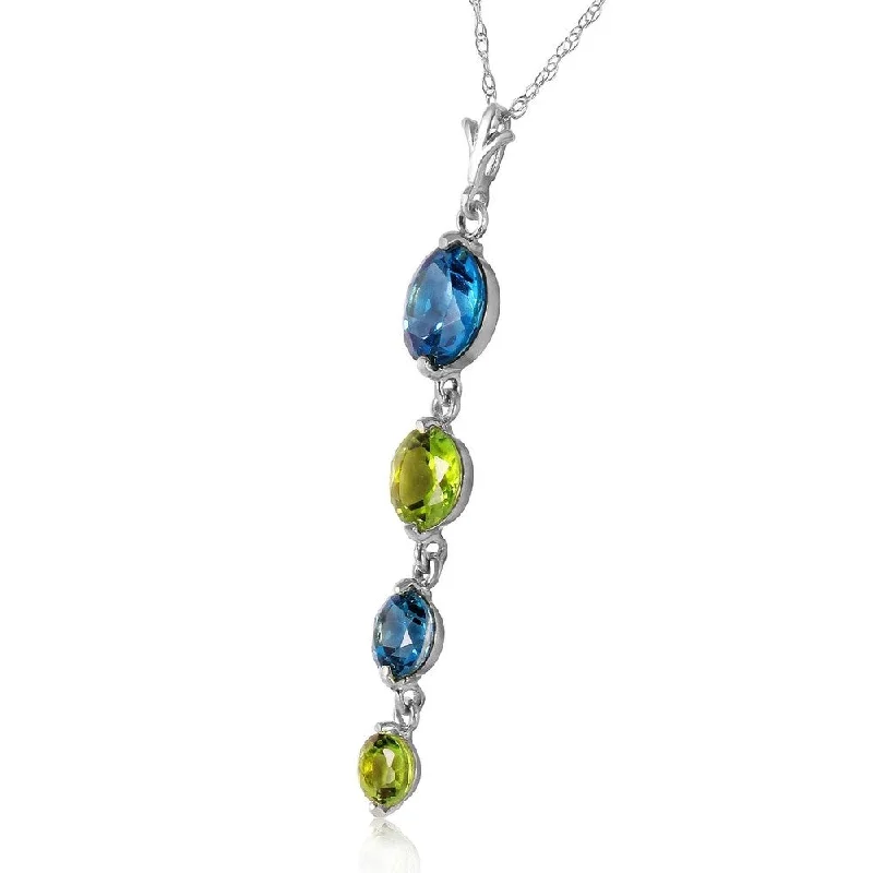 men’s pendant chain necklace -3.9 Carat 14K Solid White Gold Please Nod Blue Topaz Peridot Necklace