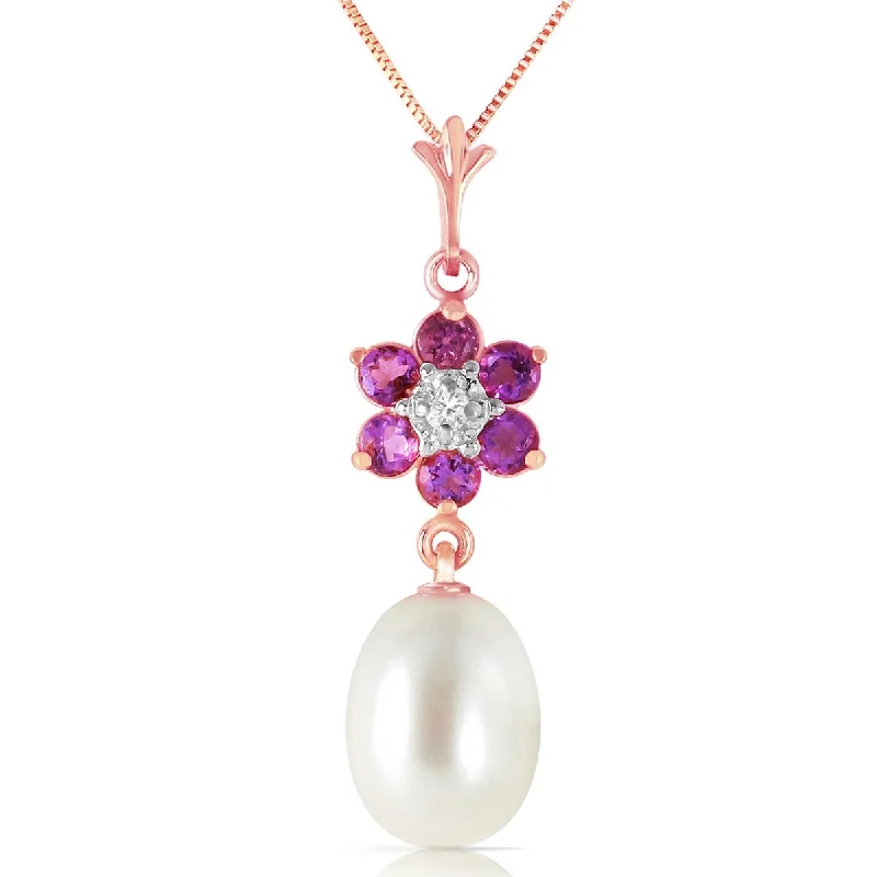 name plate necklace for women -4.53 Carat 14K Solid Gold Necklace Natural Pearl, Amethyst Diamond