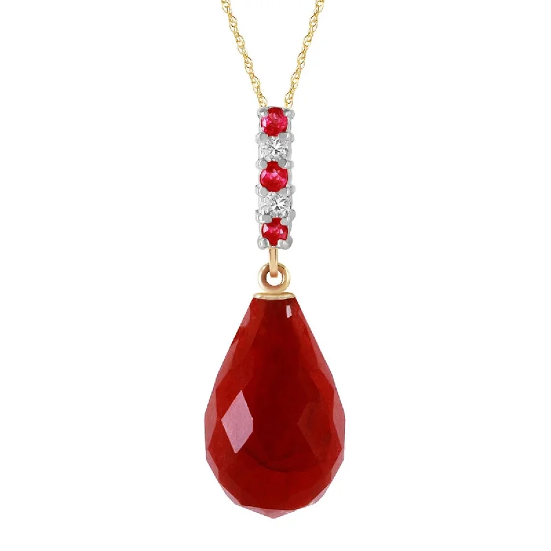 spiritual gemstone necklace -8.95 Carat 14K Solid Gold Necklace Diamond Briolette Drop Ruby