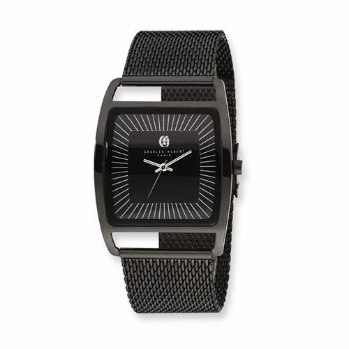 choker necklace for women -Charles Hubert Black IP-Plated Stainless Steel Milanese Band 38mm Case Men' Watch