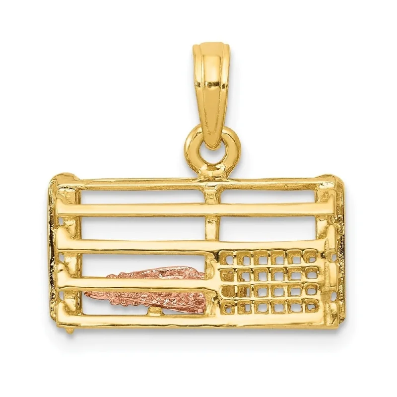 vintage gemstone necklace -Diamond2Deal 14K Rhodium plated Yellow Gold Two-tone 3-Dimensional Lobster Trap Pendant (L- 16 mm, W- 17 mm)