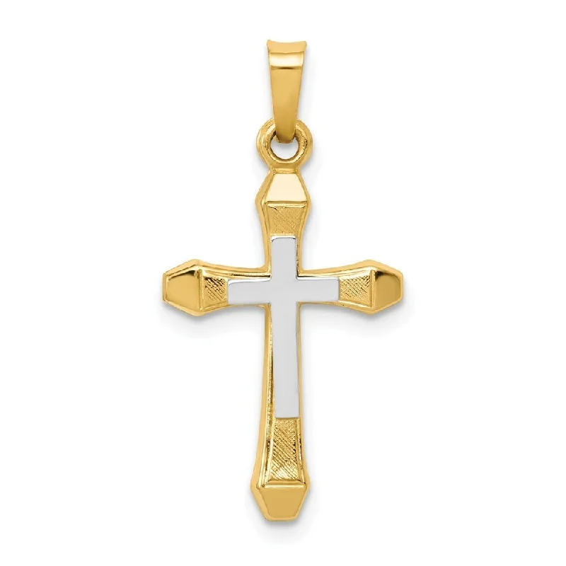 leather pendant necklace -Diamond2Deal 14k Rhodium plated Yellow Gold Two-Tone Hollow Cross Pendant (L- 27.75 mm, W- 14 mm)