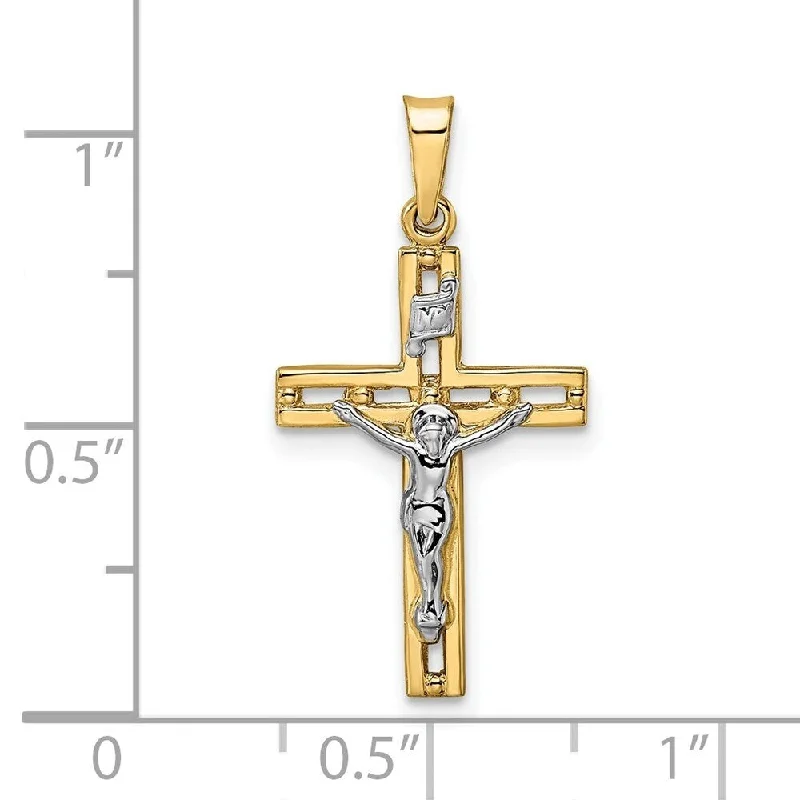 beautiful gemstone necklace -Diamond2Deal 14K Two-Tone Solid INRI Crucifix Pendant (L-27.3mm, W-13.92mm)