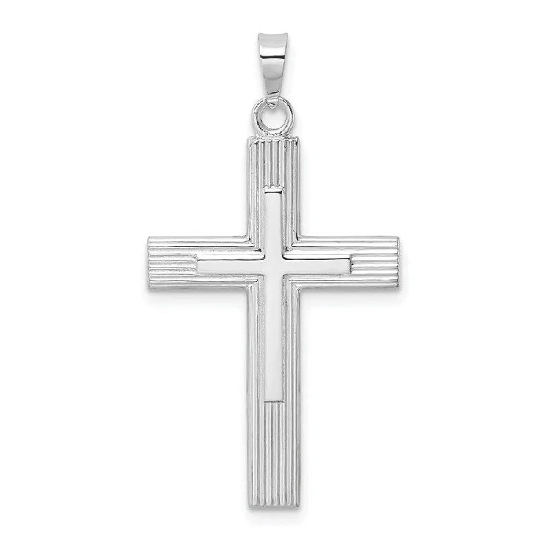 vintage crystal necklace -Diamond2Deal 14K White Gold Solid Striped Double Cross Pendant, (L-35.15mm, W-18.8mm)