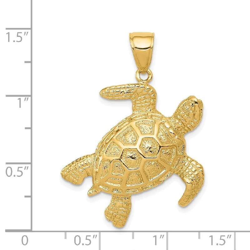 unique initial necklace -Diamond2Deal 14K Yellow Gold 2-D Sea Turtle Pendant (L- 36 mm, W- 27 mm)