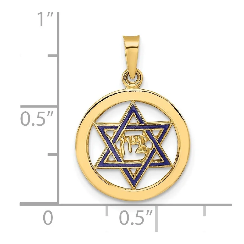 meaningful necklace for gift -Diamond2Deal 14K Yellow Gold and Enameled Solid Star of David Pendant (L-21.75mm, W-5.13mm)