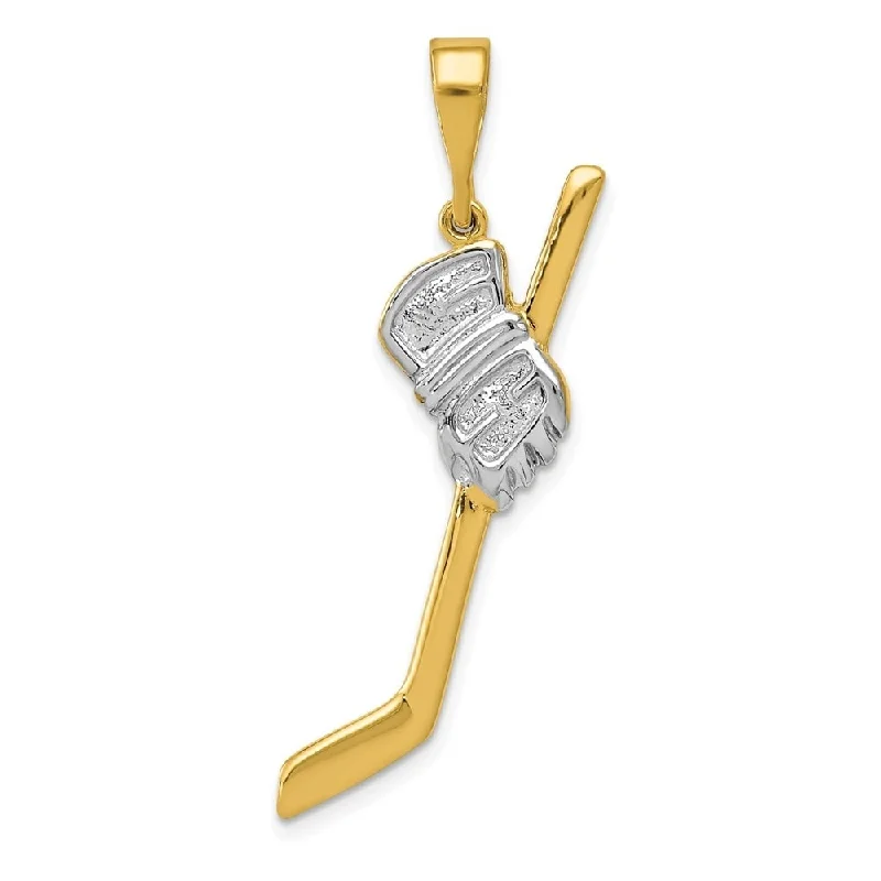 boho chic necklace -Diamond2Deal 14K Yellow Gold and Rhodium Plated Hockey Stick Pendant (L- 42 mm, W- 21 mm)