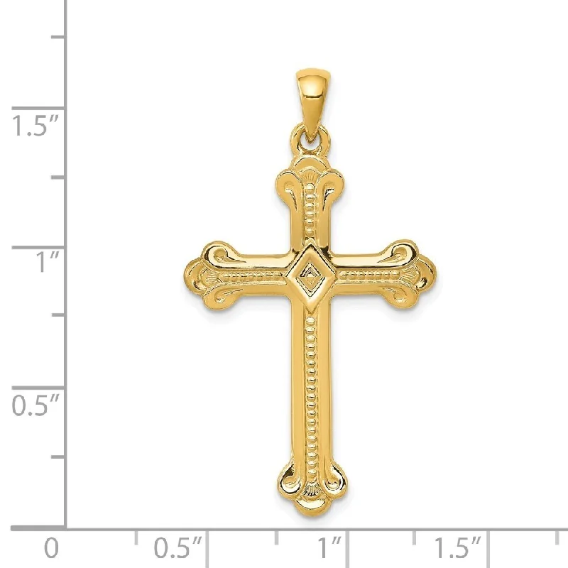 geometric silver necklace -Diamond2Deal 14K Yellow Gold Budded Cross Pendant (L- 41 mm, W- 22 mm)