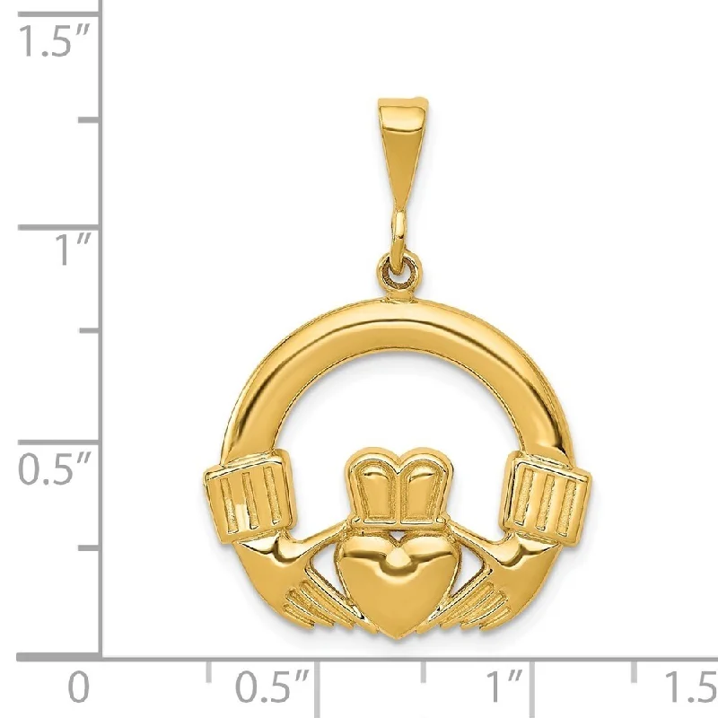 celestial necklace design -Diamond2Deal 14K Yellow Gold Claddagh Pendant (L- 32 mm, W- 24 mm)