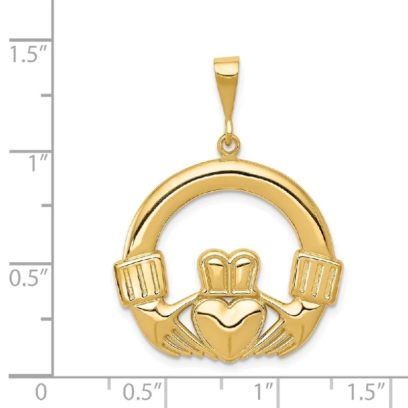 pearl and diamond necklace -Diamond2Deal 14K Yellow Gold Claddagh Pendant (L- 35 mm, W- 26 mm)