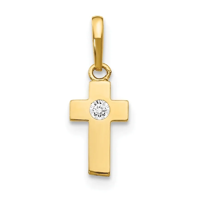 trendy layered necklace -Diamond2Deal 14K Yellow Gold CZ Cross Pendant