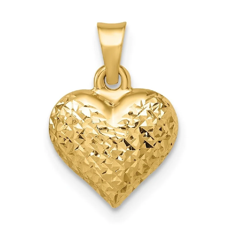 crystal stone necklace -Diamond2Deal 14K Yellow Gold Diamond-cut Medium Puffed Heart Pendant (L-10.26mm, W-10.57mm)