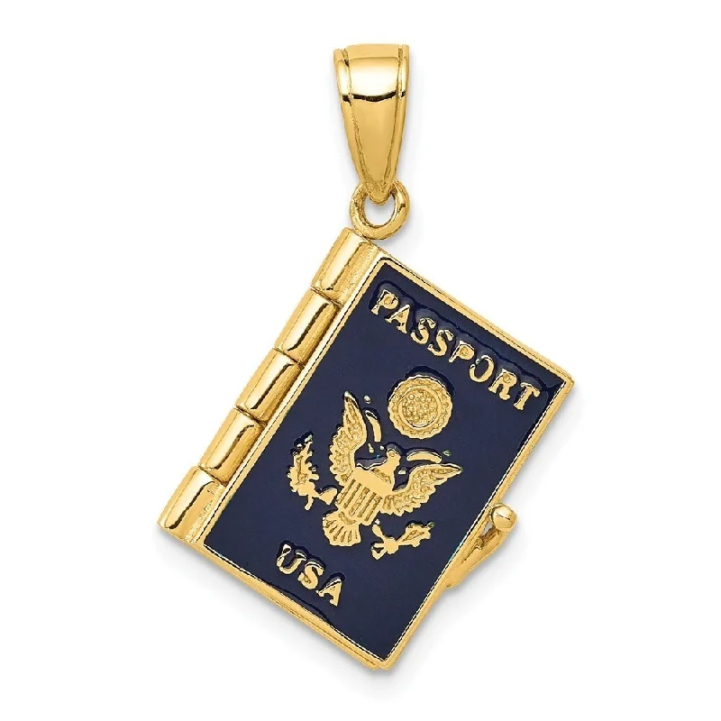 men's leather necklace -Diamond2Deal 14K Yellow Gold Enamel 3-D Passport Pendant (L- 25.5 mm, W- 18 mm)