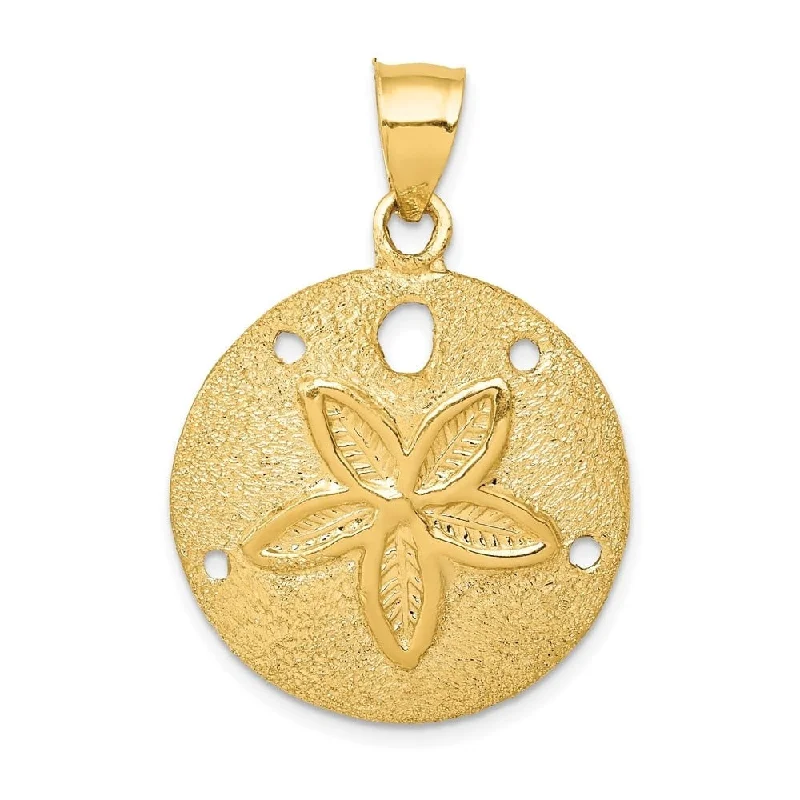 handmade gold pendant -Diamond2Deal 14K Yellow Gold Laser-Cut Sand Dollar Pendant (L- 34 mm, W- 24 mm)