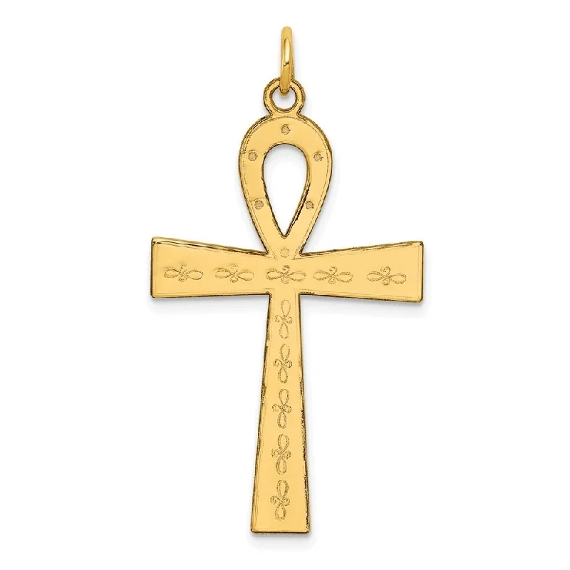 minimal necklace design -Diamond2Deal 14K Yellow Gold Laser Designed Ankh Cross Pendant (L- 39 mm, W- 22 mm)