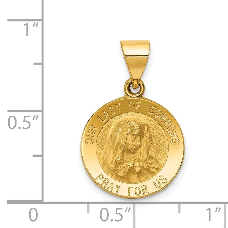 modern infinity necklace -Diamond2Deal 14K Yellow Gold Polished and Satin Our Lady of Sorrows Medal Pendant (L- 22.5 mm, W- 15 mm)