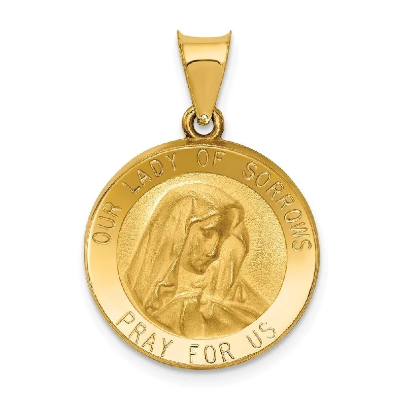 moon and star necklace -Diamond2Deal 14K Yellow Gold Polished and Satin Our Lady of Sorrows Medal Pendant (L- 26.5 mm, W- 19 mm)