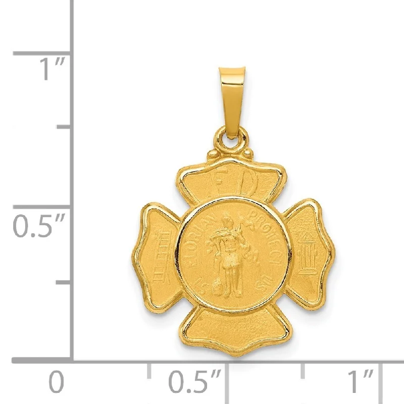 double pendant necklace -Diamond2Deal 14K Yellow Gold Polished and Satin St. Florian Badge Medal Pendant (L- 24.4 mm, W- 17.15 mm)