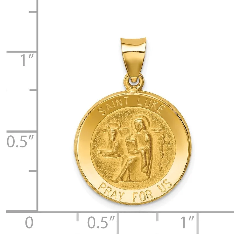 wedding necklace for bridesmaids -Diamond2Deal 14K Yellow Gold Polished and Satin St. Luke Medal Pendant (L- 27 mm, W- 19 mm)