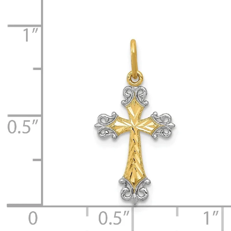 pendant necklace for men -Diamond2Deal 14K Yellow Gold Rhodium Plated Cross Pendant (L- 23 mm, W- 11 mm)